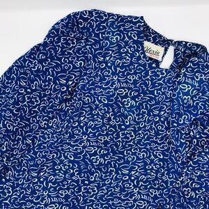 Vintage Alexis Petites Blue White Abstract Design Blouse Shoulder Pads Size 12
